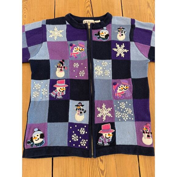 Vintage Christmas Zip Up Cardigan Snowman Purple Blue Small - Picture 4 of 7